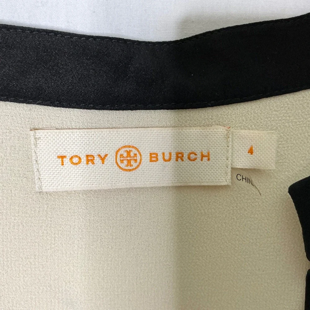 Tory Burch Silk Blouse Sz 4 Ivory Sheer V Neck Minimalist Quiet Luxury Preowned